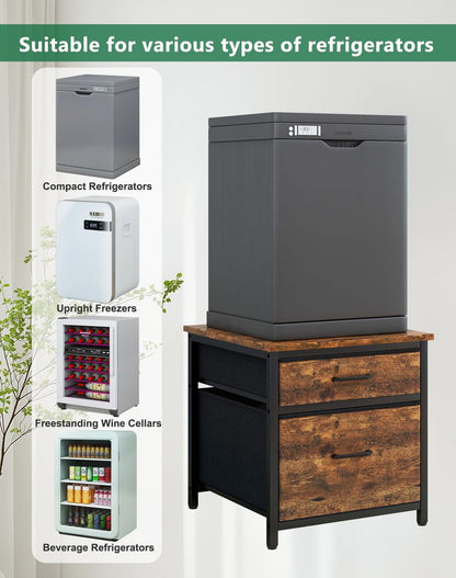 YMYNY Mini Fridge Stand with Storage, Mini Fridge Cabinet with Fabric drawers, 250lbs Heavy-Duty Compact Refrigerator Table for Home, Office, Bedroom,21.7" L x 22.8" W, Rustic Brown HBR008H