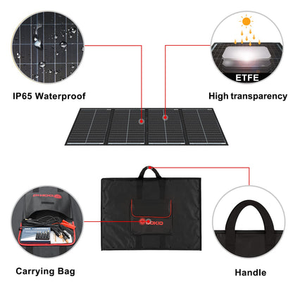 DOKIO 200W 36V Portable Foldable Solar Panel Kit, Compact 20x27.4in Design 9.7lb with Standalone Controller and USB, Monocrystalline Charger for 24V Batteries, Power Stations, RV Camping Emergency Use