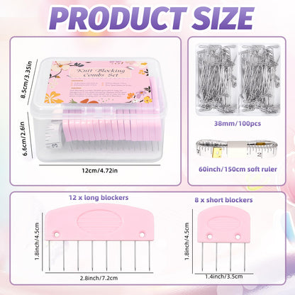 120Pcs Knit Blocking Pins Kit, Blocking Pins for Knitting, Knit Blocking Pins for Blocking Mats, 20 Knit Blockers Pins Kit, Crochet Blocking Pins, Knit Blocking Combs with 100 T-Pins and Storage Box