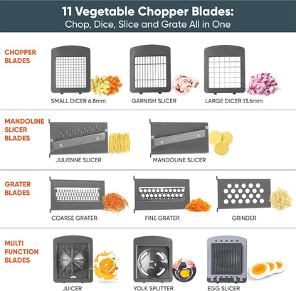 RüK Vegetable Chopper Slicer - 22-in-1 Multi-Function Mandoline Food Cutter with 11 Blades & Container