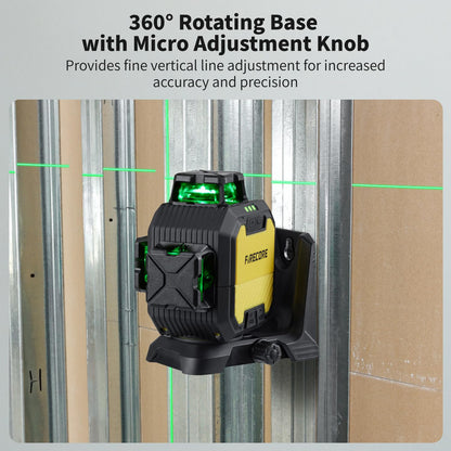 Firecore Laser Level with Receiver Kit, 1/13" High Accuracy, Laser Level 360 Self Leveling with Pulse Mode for Outdoor Up To 197ft, Rechargeable Green Line Laser for Home Renovation Construction-F93