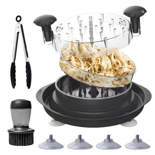 Chicken Shredder Heavy Duty – 11.8” Meat Shredder Tool Twist for Quick Chicken Breast Shredding - With Non-Slip Pads & Suction Cups, Chicken shredder Dishwasher Safe with Tongs & Soap Brush