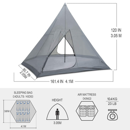 KAZOO Family Camping Tent Large Waterproof Tipi Tents 8 Person Room Teepee Tent Instant Setup Double Layer (Beige)