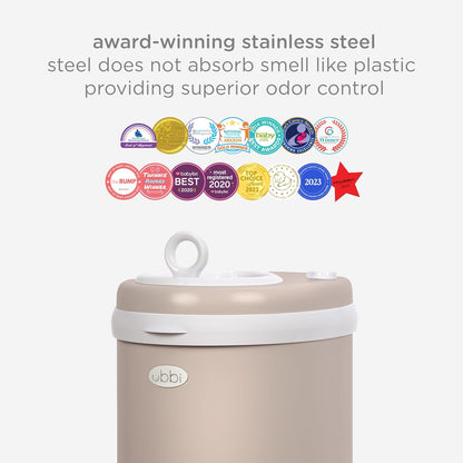 Ubbi Stainless Steel Diaper Pail - Odor Locking Design, No Special Bags Required | Taupe Color