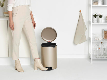 Brabantia Step-On Trash Can | Metallic Gold | 5.3 Gallon / 20L | Bathroom, Bedroom, Office Trash Can with Light Pedal Opening, Handle & Removable Inner Bucket | 11.4 x 15 x 18.4 | + Trash Bags
