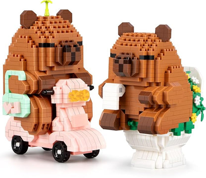 Capybara Building Sets Easter Micro Mini Capybara Models with Motorcycle and Bathroom Scene Funny Animal Desk Decor Gift Christmas Birthday Ages 14+