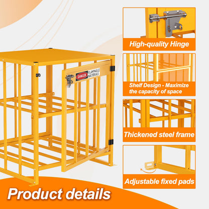 NUWJBYE Propane Tank Storage Cabinet, 31"x30"x35" Yellow Steel Safety Locker, Holds 4 Cylinders, Fits 3, 5, 11, 20, 30 lb Tanks for Outdoor/Indoor Use