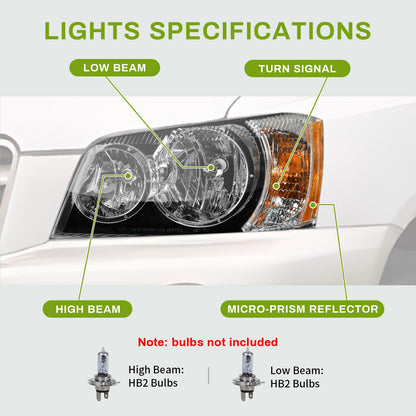 AUTOSAVER88 Headlights Assembly Compatible with 01 02 03 2001 2002 2003 Highlander 01-03 2001-2003 Headlamps Pair Chrome Housing Amber Reflector