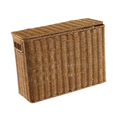 Generic Narrow and Tall Storage Box Woven Storage Basket with Lid Lightweight Decorative Storage Bin with Handle for Bedroom Clothing, S