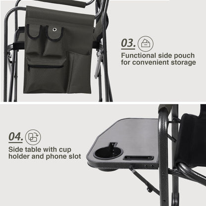 EVER ADVANCED Aluminum Lightweight Folding Director Chair, 350lbs Heavy Duty Camping Chair with Side Table & Storage, 19" Joint-Friendly Height Easy to Stand, Portable Makeup Artist & Vendor Chair