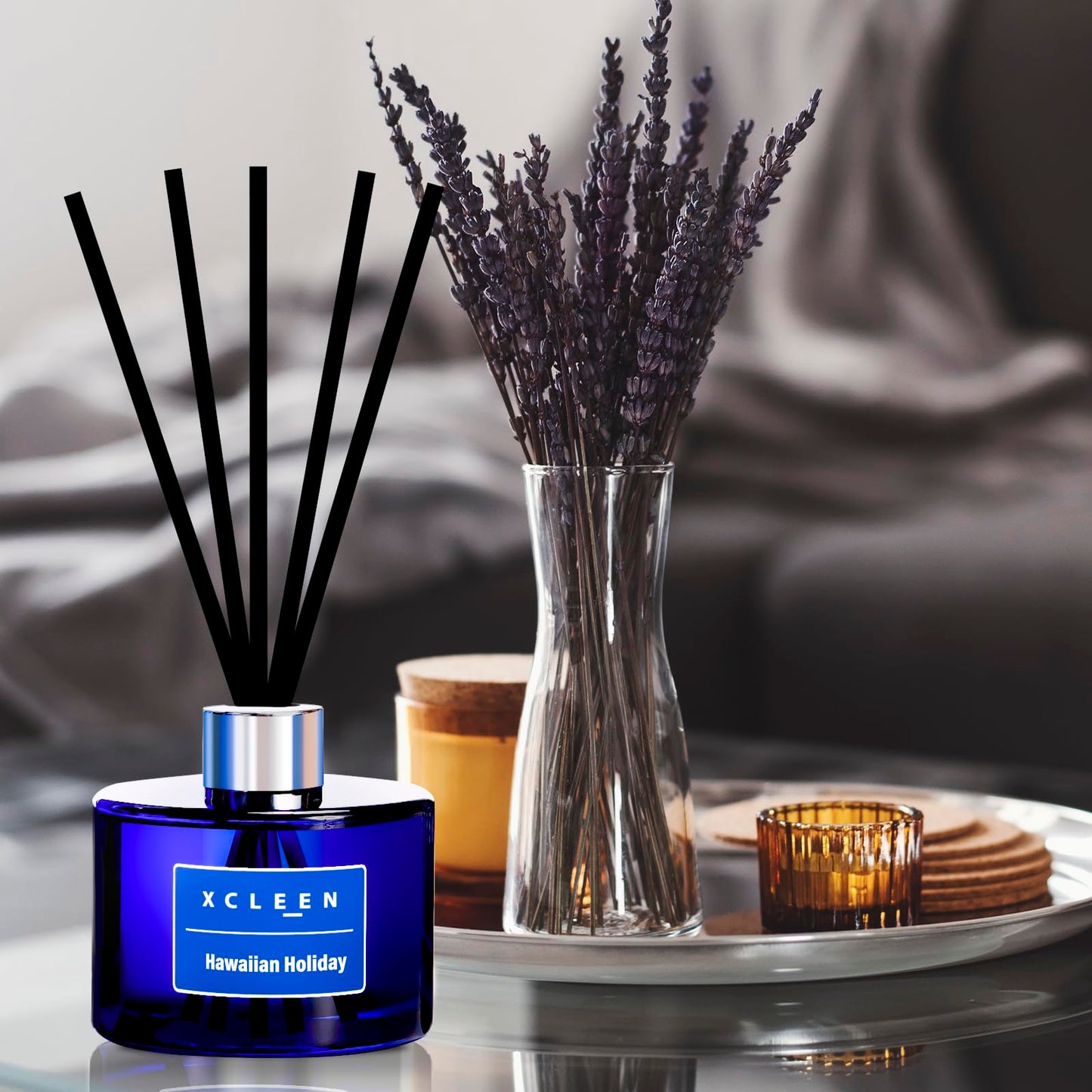Reed Diffusers Set, 3.7 Oz Scent Diffuser, 6 Reed Diffuser Sticks, Home Fragrance Hyacinth, Peony & Citrus, Aromatherapy Oil Diffuser Reeds, More Masculine Scent, Bathroom & Office Decor 110ml