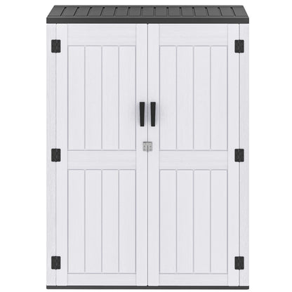 DWVO 59 Cu. Ft. Vertical Storage Shed, Weatherproof Outdoor Tall Cabinet with Double-Wall Panels and Floor, Lockable Resin Shed for Garden, Garage, Patio, Light Gray (Shelves Not Included)