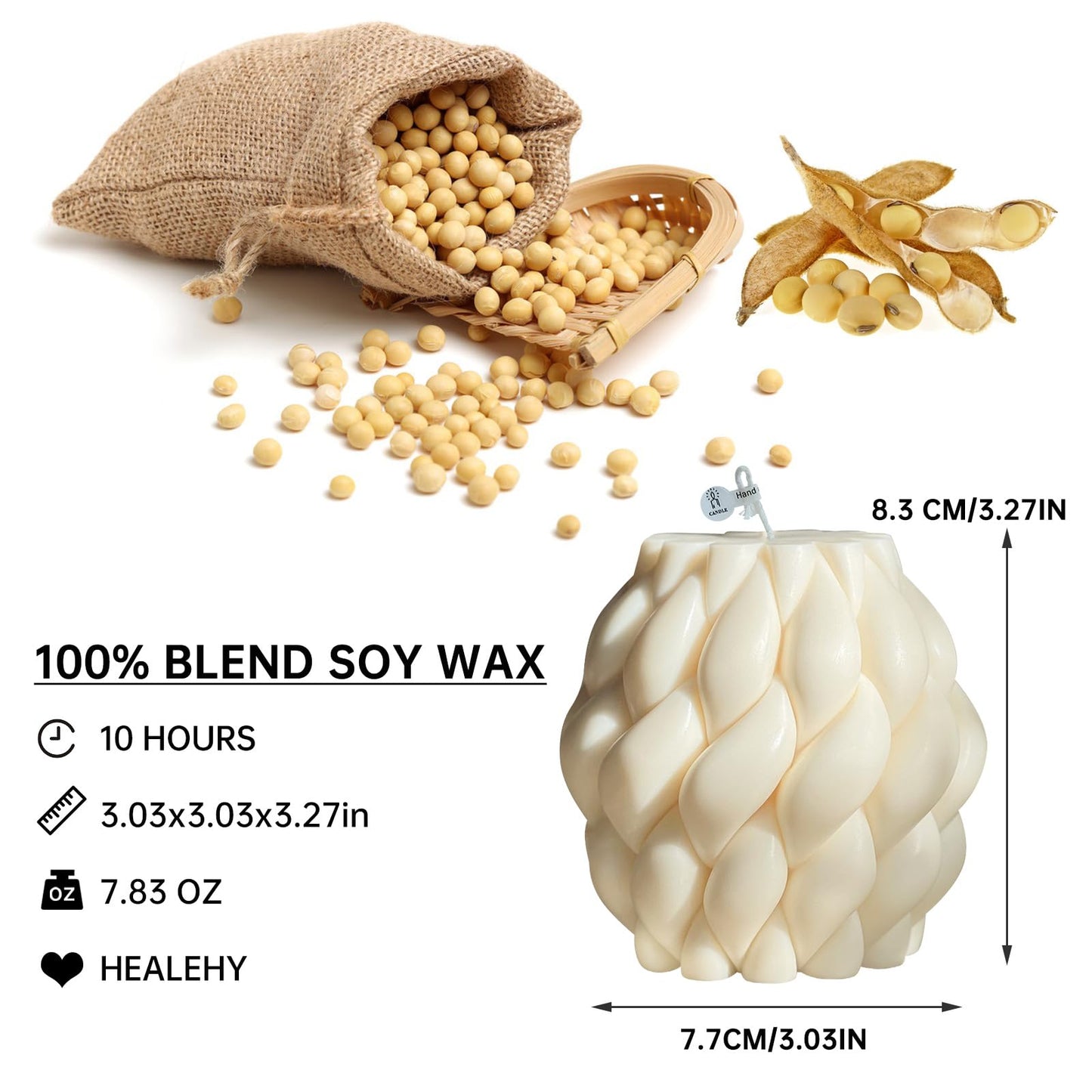 Knot Ball Candle Beautiful Handmade Pillar Scented Soy Wax, Elegant Pillar Bubble Candle Housewarming Gift Home Room Shelf Decor Idea Spiral Candl(White Medium)