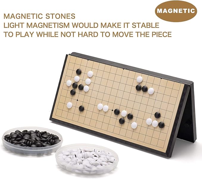 AMEROUS 11 Inches Magnetic Go Game Set (19 x 19) Travel Foldable Board Game Set with Magnetic Plastic Stones &amp Go Game Rules for Beginner Kids Adults （Weiqi）