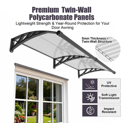 JYJNHOME Window and Door Awning Exterior,40x60 Inch Polycarbonate Spliced Outdoor Overhang Canopy with Drainage,UV/Rain/Snow/Sunlight Protection,Awnings for Outside,Patio,Porch,Deck,House Entrance