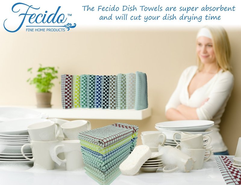 Fecido Classic Kitchen Dish Towels with Hanging Loop - Set of 4, Beige