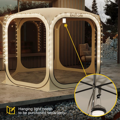 East Oak Screen House Tent Pop-Up, Portable Screen Room Canopy Instant Pop Up Screen Tent 12 x 12 FT with Carry Bag for Patio, Backyard, Deck & Outdoor Activities, Beige