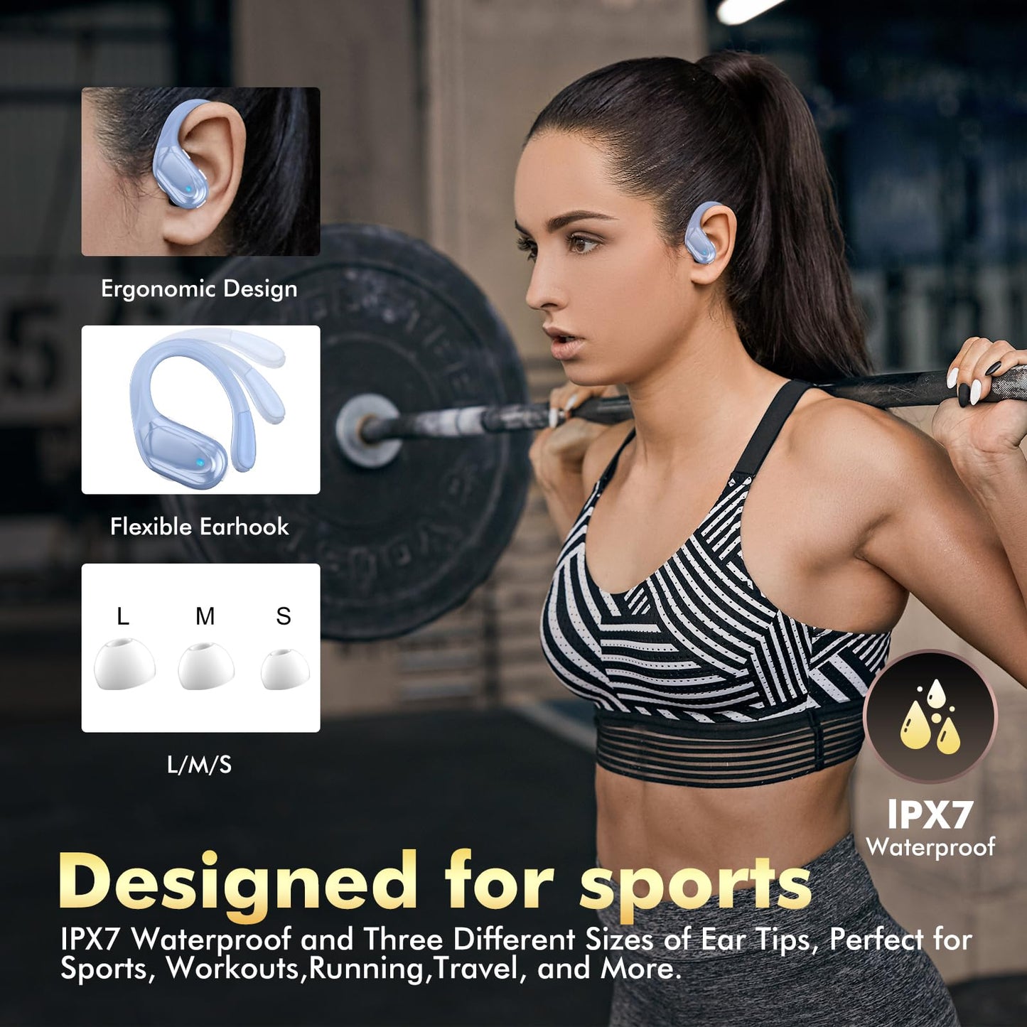 HAOYUYAN Wireless Earbuds, Bluetooth Headphones, Ear Buds with 80hr Playtime, LED Power Display, Noise Canceling, LED Power Display, IPX7 Waterproof Earphones for Gym/Workout/Sport（Blue）