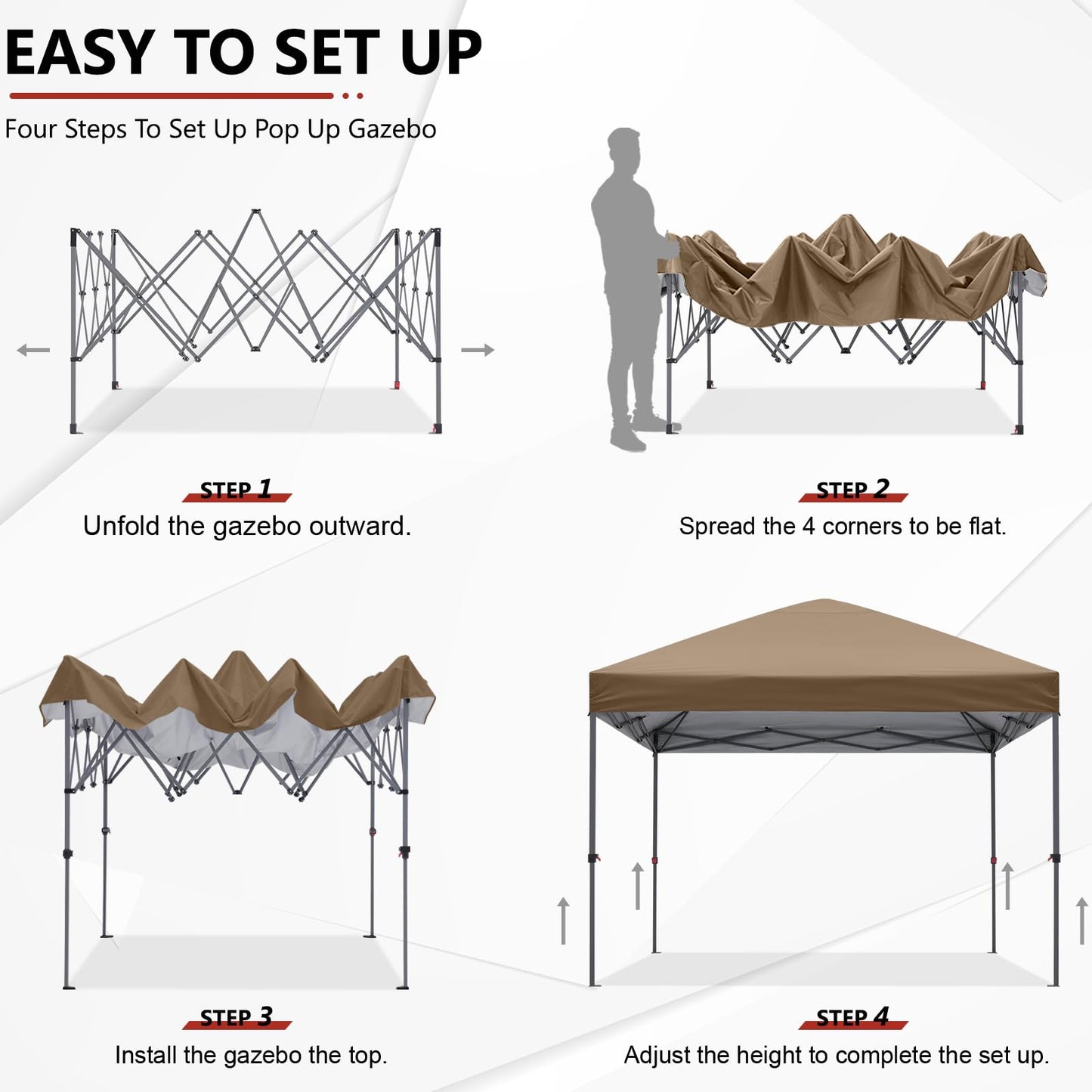 ABCCANOPY Outdoor Easy Pop up Canopy Tent 10x10 with 4 Sandbags, Khaki