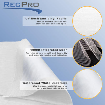 RecPro RV Awning Fabric Replacement | Universal Fit | 8-22ft Sizes | Heat Sealed Vinyl (22' - Actual Width 21' 1", Solid White)