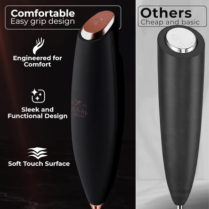 Zulay Kitchen Tornado Triple Whisk Milk Frother - Handheld Foam Maker for Coffee & Lattes - Black & Copper