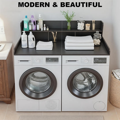HMAZAE Washer Dryer Countertop with Shelf, 2-Tier Laundry Countertop Over Washer and Dryer, 54" x 27.55" Wooden Table for Folding Clothes for Laundry Room Organization and Storage (Black)