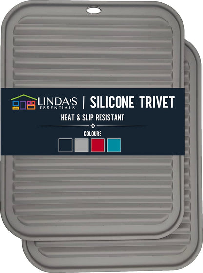 Skiennix Silicone Trivets - Heat-Resistant Pot Holders for Kitchen | 2 Pack, 9 x 12 Inch, Grey