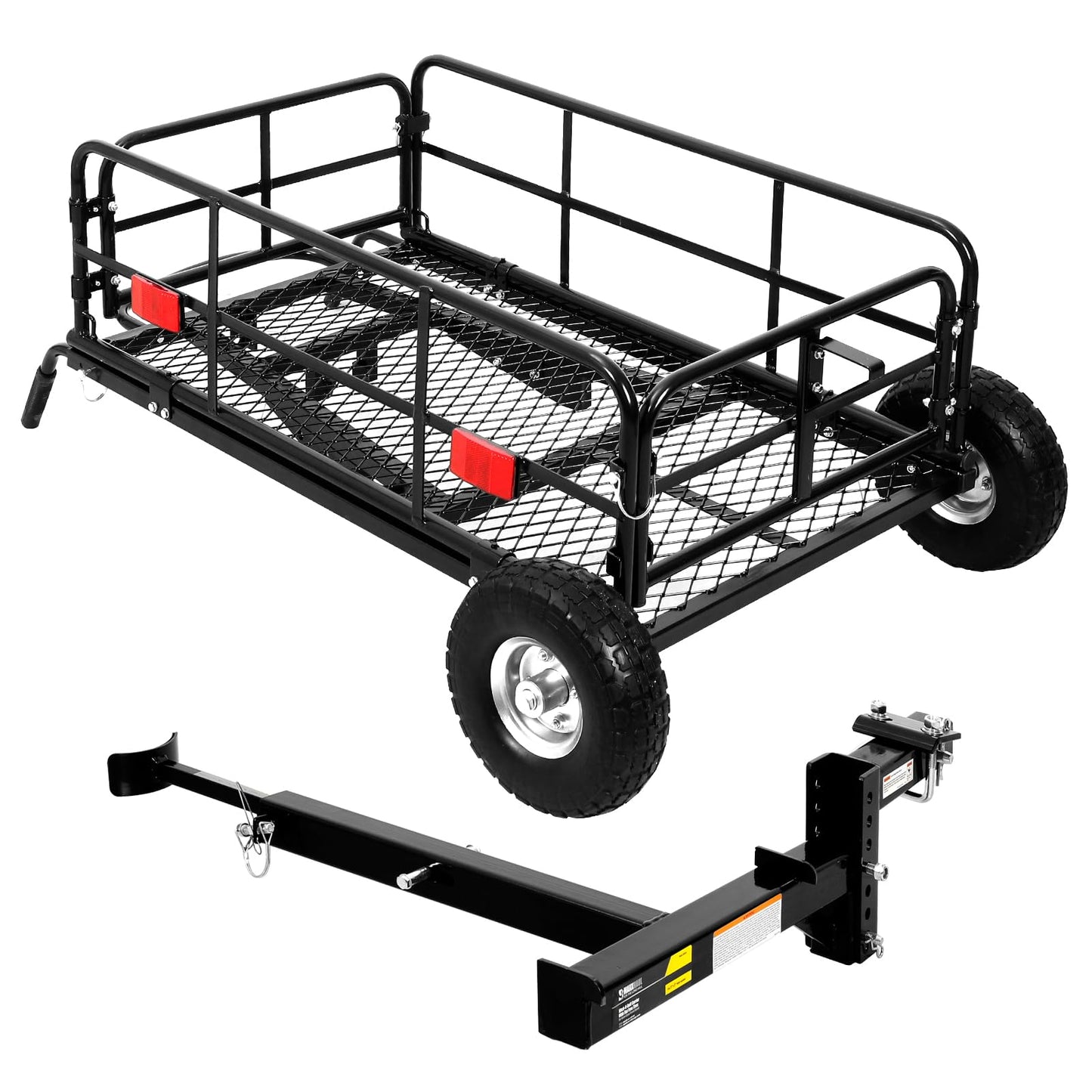 MaxxHaul 50243 Foldable Hitch N Roll Cargo Carrier Cart With Quick Detachable Basket Rack With 10 inch Flat Free Tires for Home Camp Travel Ranch SUV Up to 400 lb. Capacity