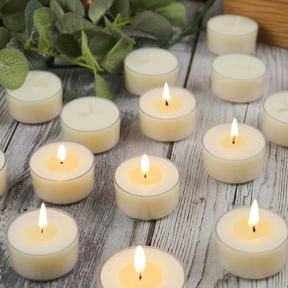 Soy Tealight Candles 120 Pack, 6 Hours Long Burning Tealights Candles Bulk, Natural Soy Wax Tea Light Candle Paraffin-Free, Unscented Small Tea Candle for Emergency,Dinner