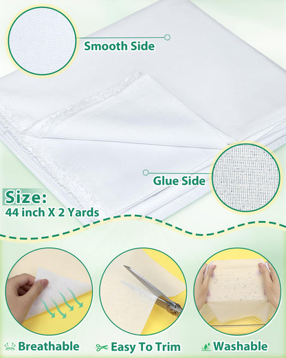 PLANTIONAL Woven Cotton Iron-On Fusible Interfacing: 44 inch X 2 Yards White Medium Weight 100% Cotton Single-Sided Interfacing for t-Shirt Quilts Blouses Dress Shirts Collars DIY Crafts Supplies