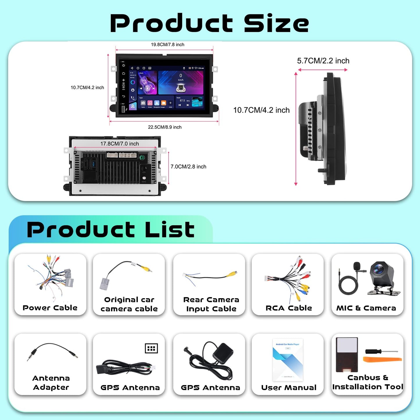 [Android 15/4G+64G] 7” IPS Touch screen Car Radio for Ford F150 F250 F350 E250 E350 Edge Fusion Explorer with Wireless Carplay&Android Auto,Car Stereo support Bluetooth5.0 DSP WiFi GPS USB Rear Camera