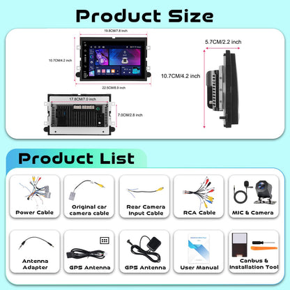 [Android 15/4G+64G] 7” IPS Touch screen Car Radio for Ford F150 F250 F350 E250 E350 Edge Fusion Explorer with Wireless Carplay&Android Auto,Car Stereo support Bluetooth5.0 DSP WiFi GPS USB Rear Camera