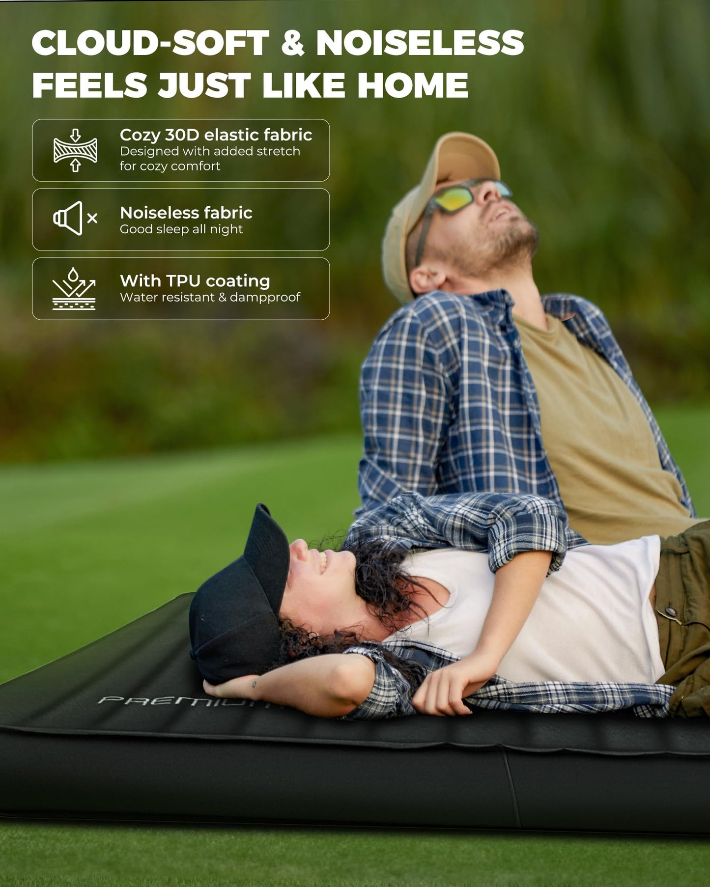 KingCamp Premium Double Self Inflating Sleeping Pad, 7.5 R-Value Air & Foam Camping Mattress 2 Person, 3" Thick Double Size Insulated Sleeping Pad with Pump Sack for Car Camp Tent, PVC Free, Black