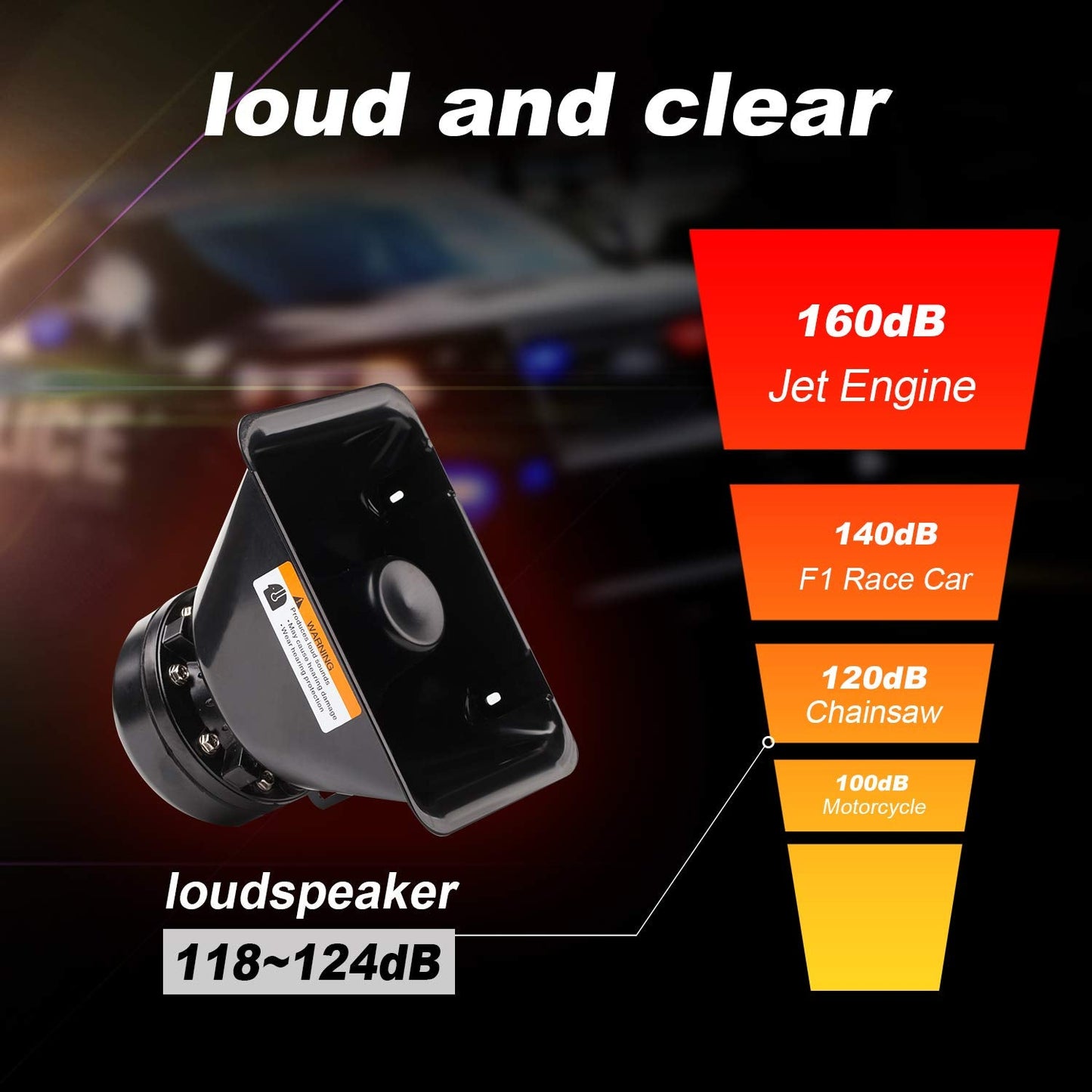YHAAVALE CJB200P Amplifier Police Siren & Black Plastic Square Speaker,DC12V 200W 9 Tones Wired Handheld Microphone Loudspeaker Emergency Siren Electronic PA System