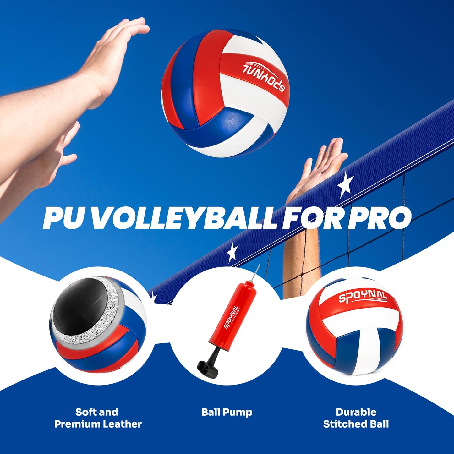 32FT Portable Volleyball Net Set for Backyard - Anti-Sag Winch System with 1.9" Aluminum Poles, Adjustable Beach & Grass Outdoor Training Equipment, with Pro Volleyball, Boundary Lines & Carry Bag
