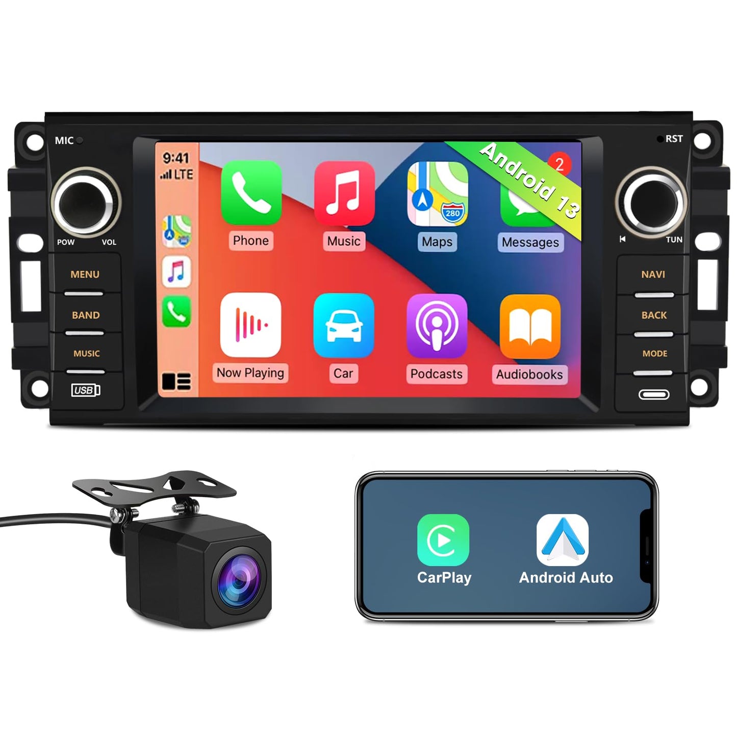 AWESAFE Android Car Radio for Jeep Wrangler JK 2007-2018, Dodge Ram 1500 2500 3500, Jeep Compass Patriot 2009-2016, Touch Screen Jeep Jk Radio with Carplay Android Auto AM FM