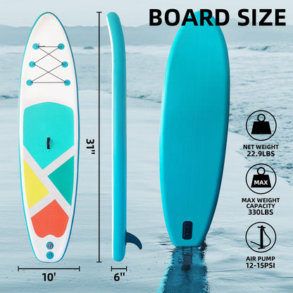 Inflatable SUP Stand-Up Paddle Boards for All Skill Levels, QILEBA 10'4'' Ultra-Light Paddleboard with Durable SUP Accessories, Fins, Paddle, Pump, Leash, Extra Wide Stable Non-Slip Yoga Deck