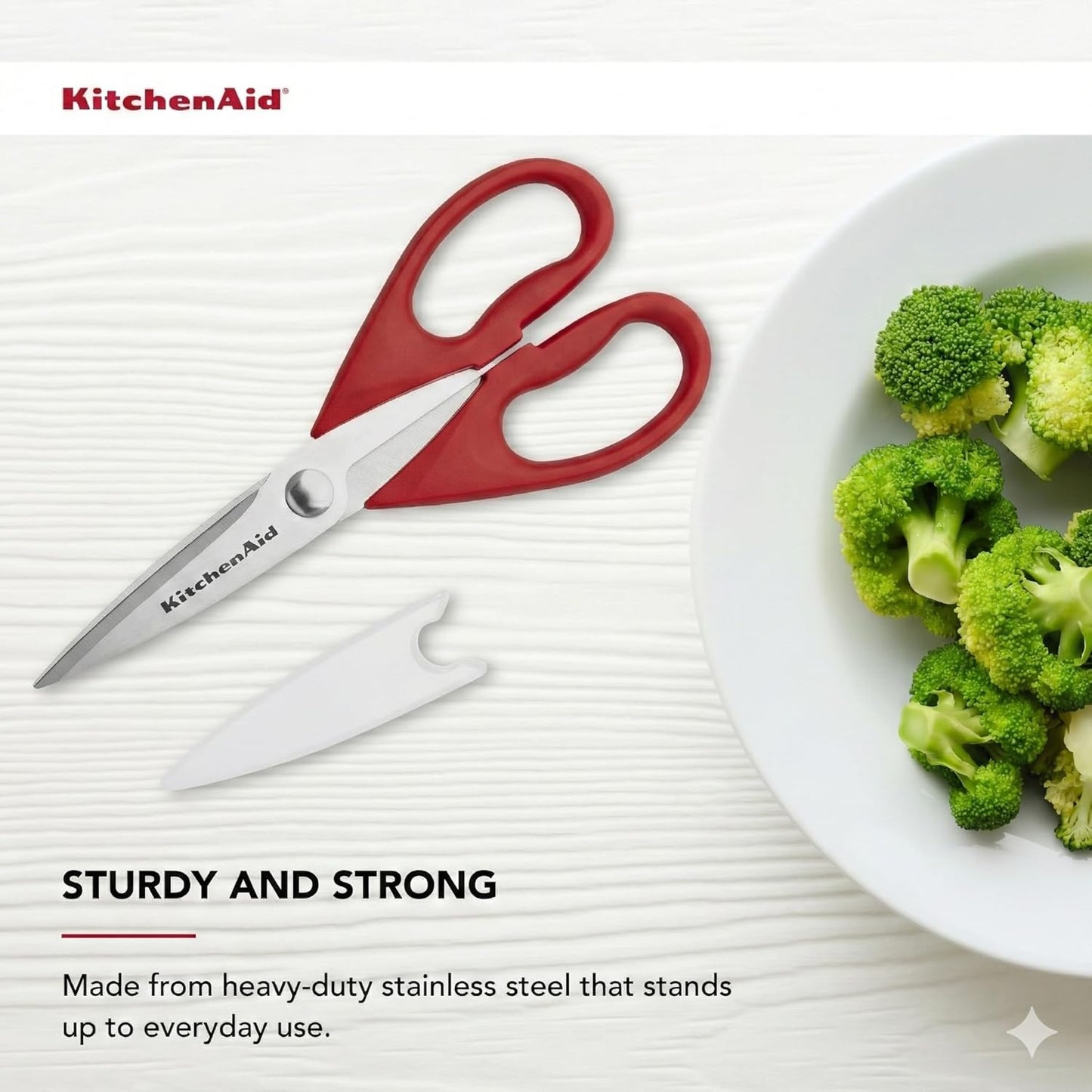 KitchenAid Kitchen Shears - Durable Stainless Steel Scissors with Soft Grip Handle, 8.72 Inch, Red