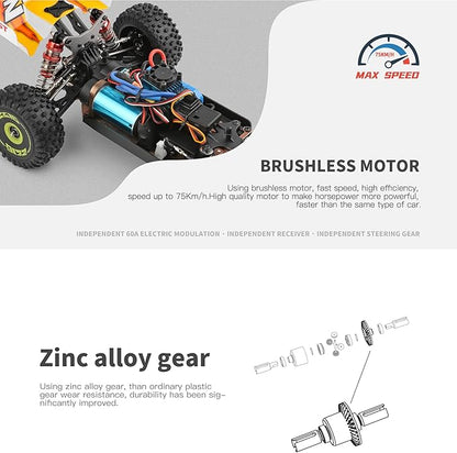 GoolRC WLtoys 144010 Brushless RC Cars for Adults 1:14 Scale Remote Control Car High Speed Racing RC Buggy 2.4GHz RC Drift Car with Metal Chassis