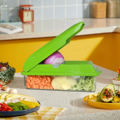 LHS Professional Vegetable Chopper - 5-in-1 Food Slicer and Dicer with Storage Containers | Green