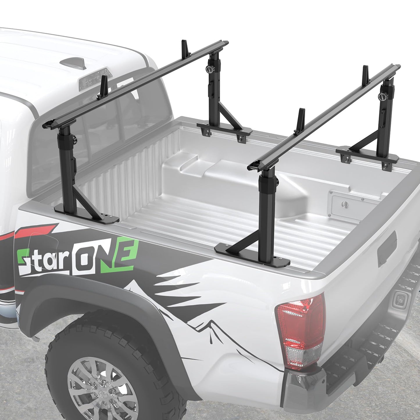 StarONE Heavy Duty Truck Ladder Rack, Adjustable Height Aluminum Truck Bed Rack Fit for Tacoma/Gladiator with Bed Rails, 800 LBS Capacity for Carrying Lumber/Ladders/Kayak