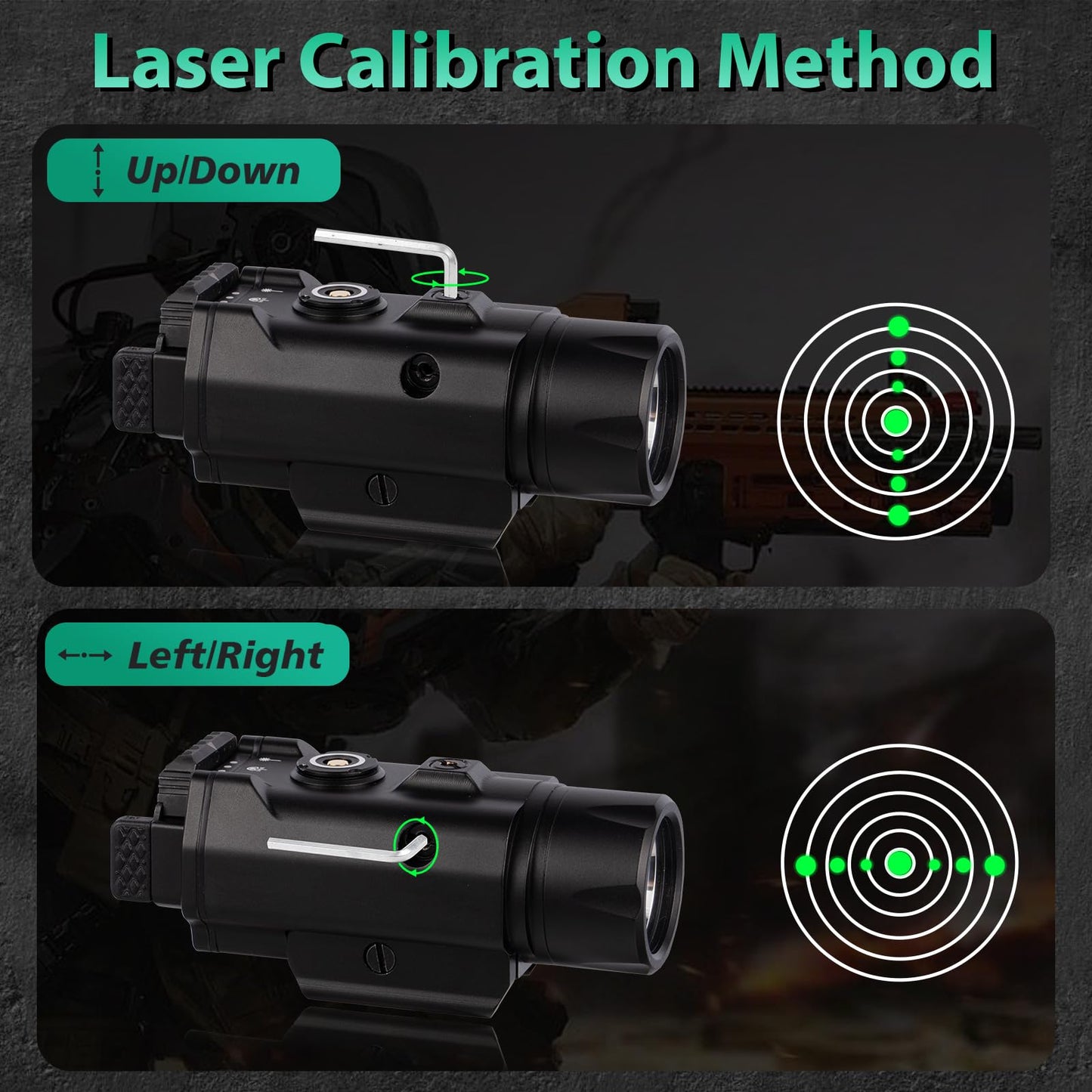GOPLANT 2250 Lumens Weapon Laser Light Combo - Adjustable Rail LED Light and Green Laser Flashlight, Aircraft-Grade Aluminum, Magnetic Rechargeable Strobe Tactical Flashlight for Picatinny or GL Rail