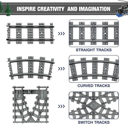 Classic City Train Tracks 54 Pieces Railroad Track with 32 Curved 20 Straight and 2 Switch Train Tracks Train Expansion Accessories Compatible with All Major Train Tracks