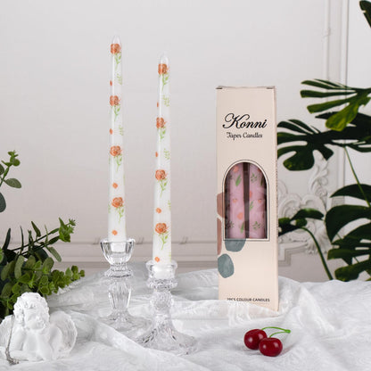 Taper Candles,10 inch 2pc White Tapered Candles with Red Rose Printed, Unscented and Smokeless Long Burning Candles,Tall Candlesticks with Cotton Wicks,Ideal for Weddings, Home Décor