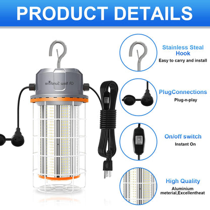 400W LED Temporary Work Light，56000Lumens 5000K Daylight White ON/Off Switch & Hook, IP65 Dust & Waterproof,Portable Hanging Construction Site Light for Jobsite, Warehouse, Workshop, Outdoor Projects