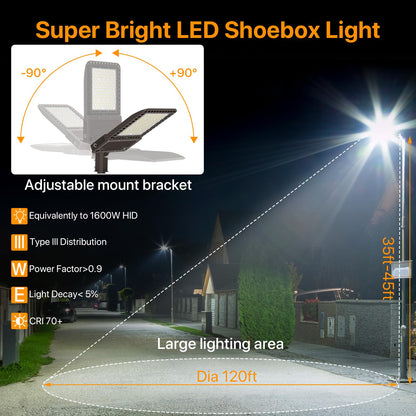 DEMILARE 400W LED Parking Lot Light, 60000LM Pole Lights Outdoor with Dusk to Dawn Photocell 5000K IP65 100-277V, 150LM/W Commercial Lights for Stadium, Roadway
