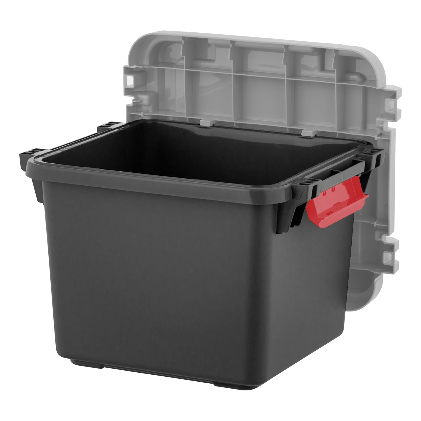 IRIS USA 4 Pack TrailBox, 8 Gallon Lockable Storage Trunk Box, Truck Bed Bin Heavy-Duty Containers Camping Gear, Adventure Chest - Dark Gray/Gray