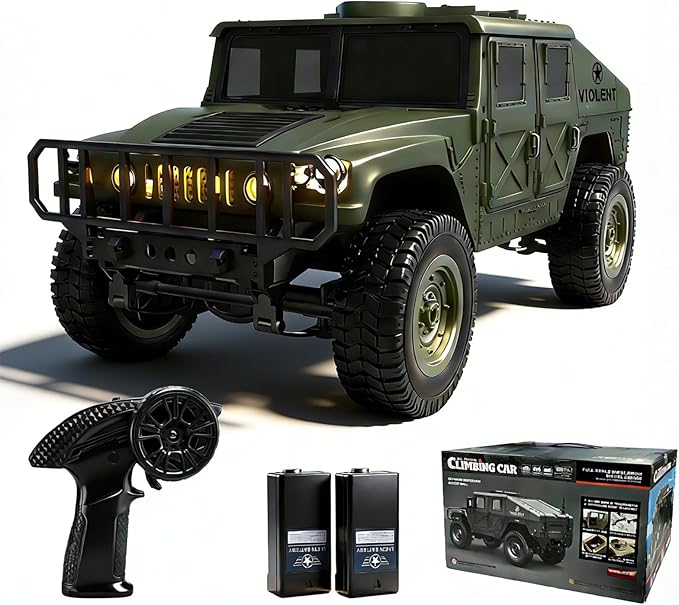 2.4GHz All Terrain RC Military Truck 4WD Remote Control Car Off Road Waterproof with Headlights Turn Signal Lights and Rechargeable Batteries Vehicle Toy Gifts for Adults Kids Age 8+ (Green)