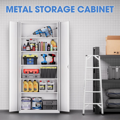 DNA Motoring 71'' Metal Storage Cabinet, Locking Tool Cabinet with 5 Adjustable Shelves, Heavy Duty Metal Locker for Garage,Office,Home,Gym,White, TOOLS-00632-WH-WH-A