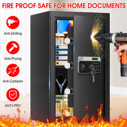 3.4 Cuft Large Home Safes Water and Fireproof, Personal Safe Box Fireproof Waterproof with Digital Keypad, Removable Shelves and Alarm System, Anti-theft Fire Proof Safe for Home Documents